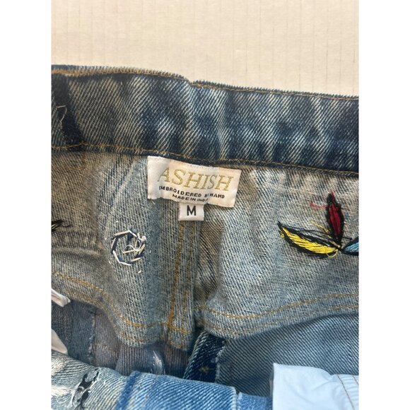NWT Ashish Embellished Embroidered High Rise Straight Leg Jeans Blue Size Medium - Picture 7 of 7
